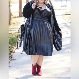 Eloquii Studio Black Faux Leather Pleated Tank Cocktail Party Dress